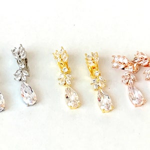 Clip-On Bridal Earrings,Wedding Earrings Clip on non pierced ears, Cubic Zirconia Clip on Earrings,Personalized Bridesmaid earrings,
