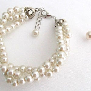 Ivory Pearl Glass Pearl Twisted Pearl Bracelet,Twisted bracelet Ivory Pearl Bracelet Bridal Bridesmaid Wedding Jewelry Free Shipping In USA image 1