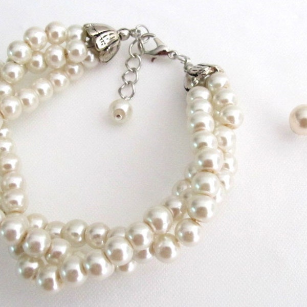 Ivory Pearl Glass Pearl Twisted Pearl Bracelet,Twisted bracelet Ivory Pearl Bracelet Bridal Bridesmaid Wedding Jewelry Free Shipping In USA