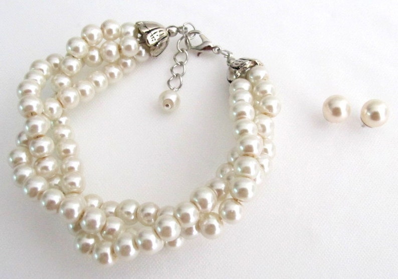 Ivory Pearl Glass Pearl Twisted Pearl Bracelet,Twisted bracelet Ivory Pearl Bracelet Bridal Bridesmaid Wedding Jewelry Free Shipping In USA image 1