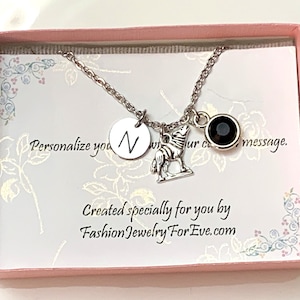 Wolf Necklace- birthstone and initial, Personalized Wolf Lover Gift  Wolf Necklace for Women Wolf Birthday Themed Gift for Girls,Silver Wolf