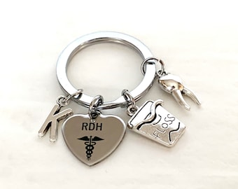 Dental Hygienist Keychain,Gift fo RDH Keychain,DH Caduceus, Dental Hygienist Gift, Dental Student Grad Gift, Dentist Gift, DA gift for him