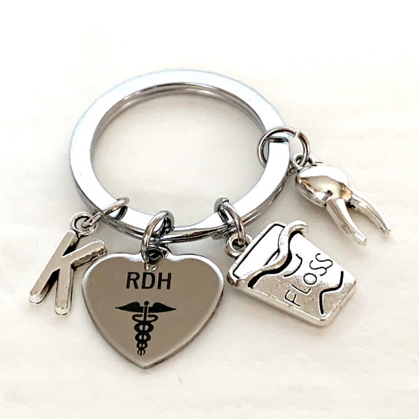 Llavero de higienista dental, regalo para llavero RDH, caduceo DH, regalo de higienista dental, regalo de estudiante de odontología, regalo de dentista, regalo DA para él