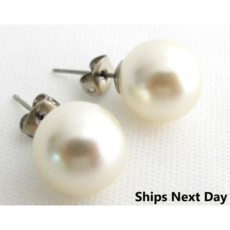 12mm Pearl Stud Earrings Ivory Pearl Stud Earrings Wedding - Etsy