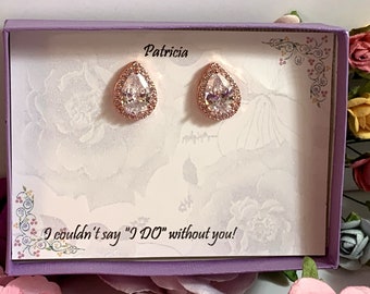 Teardrop CZ Bridesmaid Earrings: Rose Gold Wedding Jewelry