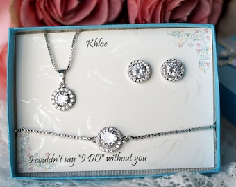 Rose Gold Brautjungfer Schmuck-Set, CZ Kristall Halskette, Ohrringe, Armband