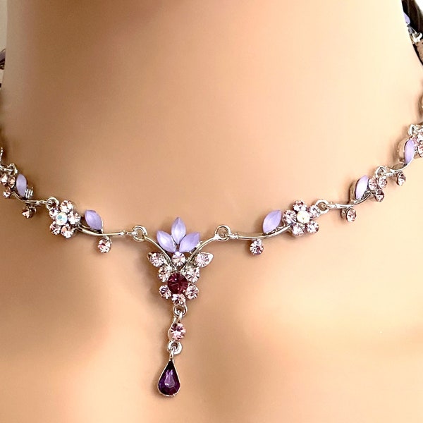 Lavender light purple lilac Bridal Wedding Jewelry gift  Bridal Jewelry set, Wedding Jewelry,, Earrings necklace Mother of the bride groom
