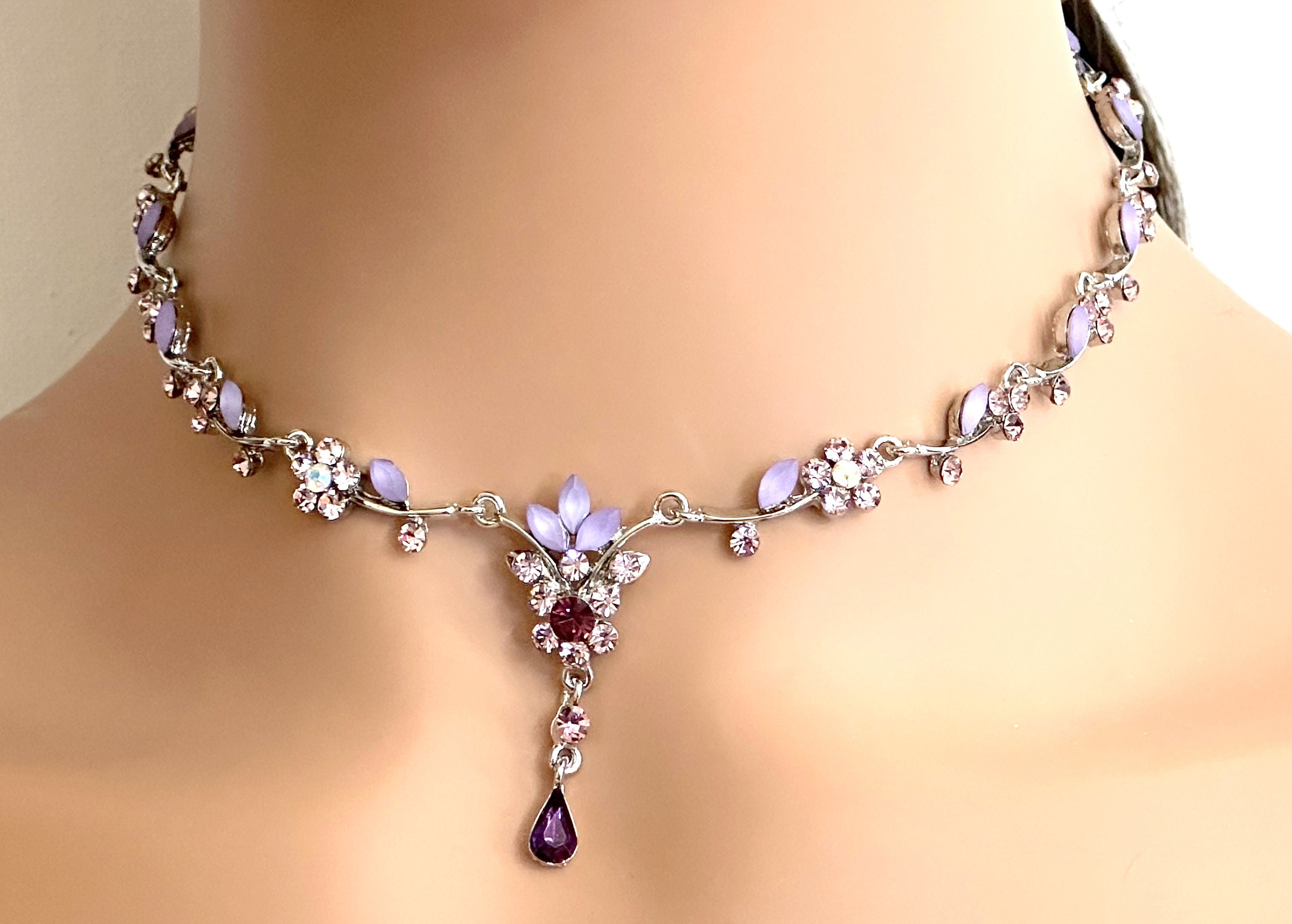Cz Elegance Purple Stone Silver Necklace Set – VOYLLA