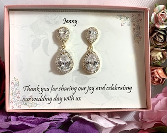 Bridesmaid gift,Custom Color, Bridesmaid Earrings, Wedding Earrings, Cubic Zirconia Bridal Party Earring, Teardrop Earrings, Wedding Jewelry