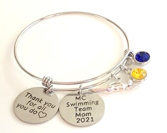 Swim Mom Bracelet for Mothers Day, Custom Swim Team bracelet, Swimmer Senior Gift 2022, Swimming lover bracelet, Personalized Sports Gift