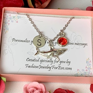 Shark Necklace, Shark jewelry, Shark Charm Necklace for Women, Personalized  Shark Birthday Gift, Initial necklace Shark birthstone necklce