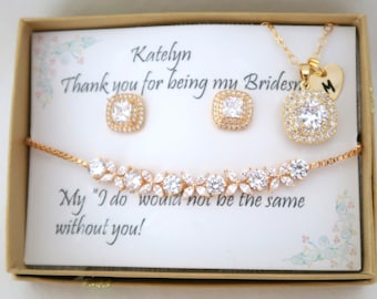 Custom Personalized Bridesmaid Jewelry Set, Bridesmaid gift Set, Bridesmaid Earrings, Necklace and Bracelet Set, Wedding Party gift Jewelry
