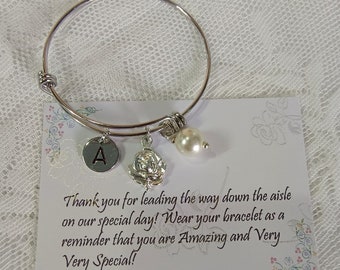 Silver Flower girl bracelet, Flower girl bangle, Personalized flower girl gift, Flower girl jewelry, Little girl bracelet, Child bangle