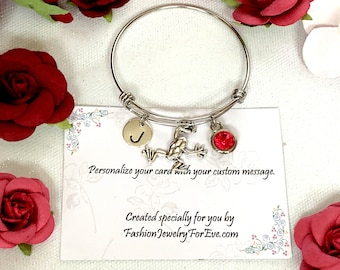 Frog Bracelet, Frog Bangle, Frog Charm, Frog Themed Gifts, Personalized Frog Jewelry  Frog Lover Personalized Initial Bracelet, Animal charm