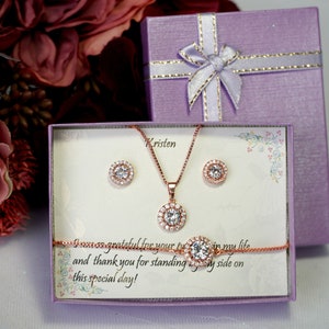 Custom Bridesmaid gifts Necklace Earrings set, Bridesmaid Earrings, Bridesmaid Necklace, Earrings and Bracelet Set, Bridal Party Jewelry Set image 1