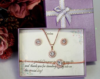 Custom Bridesmaid gifts Necklace Earrings set, Bridesmaid Earrings, Bridesmaid Necklace, Earrings and Bracelet Set, Bridal Party Jewelry Set