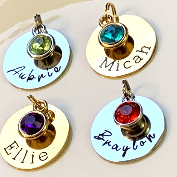 Personalized Gift, Charm for Necklace Name charm with birthstone, Personalized name or date, Keychain, Add On Name And Or Birthstone Charms