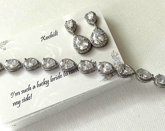 Personalized Teardrop Cubic Zirconia Bridesmaid Jewelry Set