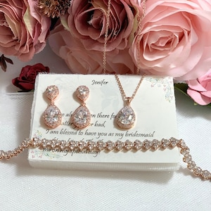 Bridesmaid gift set, Tear drop bridesmaid earrings, Bridal Earrings, CZ Bracelet earrings set, Cubic Zirconia Earrings, Wedding Jewelry Set