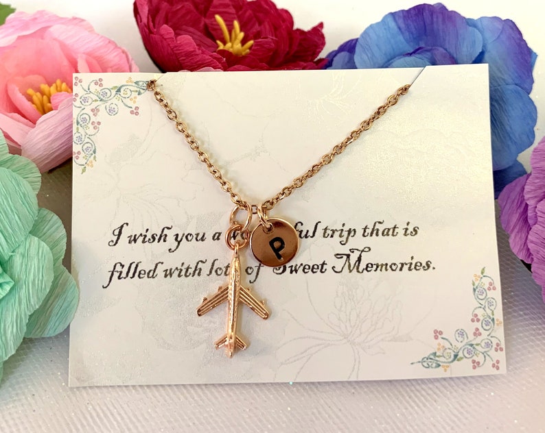 Rose Gold airplane necklace,Airplane necklace,Jet Plane Necklace, Personalized Initial, Best friends, sister, cousin, BFF gift image 5