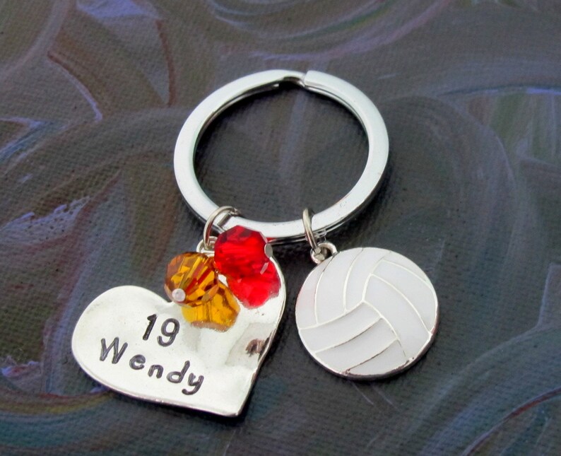 Hand Stamped Personalized Volleyball Keychain Basketball Senior Night Gifts Girls Volleyball Gift Basketball Keychain Basketball Gifts