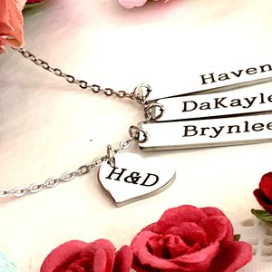 Necklace with Kids Names and Parents Initials,Personalized Family Necklace, Mother&#39;s Family Necklace Custom Mother Gift Hand Stamped Jewelry