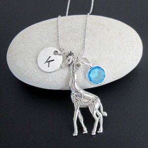 Initial Necklace,Giraffe Necklace,Personalized Necklace.Initial Birthstone Necklace,Personalized Giraffe Necklace