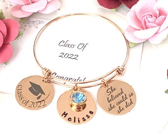 Personalized Graduation gift Graduation Bracelet, Rose Gold Graduation Gift, Graduation Gift for her, Class of 2022, Senior Graduation Gifts