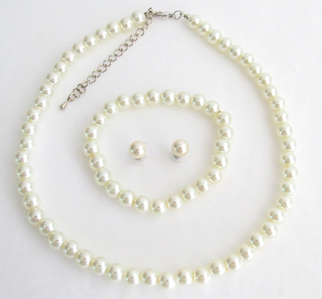 Ivory Pearl Necklace Set, Ivory Pearl Necklace, Wedding Jewelry