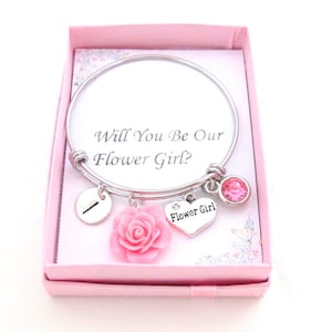 Personalized Flower Girl Bracelet, Flower girl Bangle, Flower girl jewelry, Child Size Bangle, Flower girl gift, will you be our flower girl