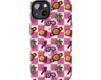 Estuche resistente para teléfono móvil Pro Wrestling Sunglasses Star para iPhone y Android - Cuadros rosas - Merchandising de lucha libre, regalo para fanáticos de la lucha libre