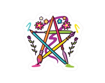 Calcomanía de vinilo con pentagrama de estilo cottagecore de estrella y bruja de arte de Kawaii Craft Supplies