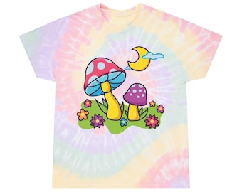 Camiseta estilo tie-dye Kawaii con estampado de setas psicodélicas / Camiseta boho en tonos pastel arcoíris