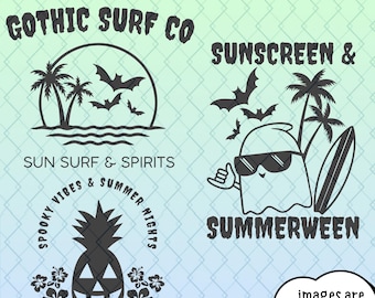 Gothic Surf SVG Bundle for cutting machine goth apparel halloween shirt summerween decor party favors surfer beach trip gift diy bat clipart