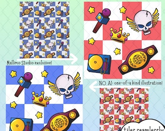 Paquete de patrones sin costuras PNG de la familia real de lucha libre profesional / Arte digital para crear prendas, accesorios, productos, regalos y decoración de habitaciones DIY