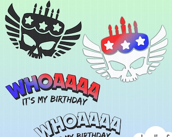 Paquete SVG PNG de pastel de cumpleaños de calavera americana para camisetas, invitaciones, regalos, decoración de fiestas, calcomanías de vinilo, imprimibles, obsequios para fanáticos, clipart de lucha libre profesional
