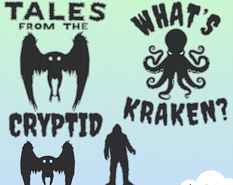 Paquete SVG divertido de Cryptid, decoración gótica, camiseta de Kraken, pegatina de Halloween, horror, hombre polilla, diseño divertido, Big Foot Believe, humor, regalo espeluznante