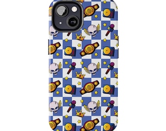 Funda resistente para iPhone y Android de la Familia Real de Lucha Libre Profesional - Cuadros Azules - Merchandising de Lucha Libre, Regalo para Fanáticos de la Lucha Libre