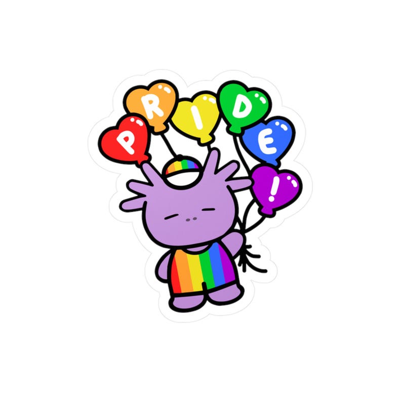 Calcomanía de vinilo de ajolote con globos del orgullo imagen 1