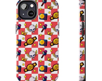 Funda resistente para iPhone y Android de la Familia Real de Lucha Libre Profesional - Cuadros Rojos - Merchandising de Lucha Libre, Regalo para Fanáticos de la Lucha Libre
