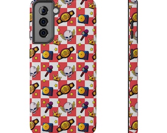 Funda para teléfono Samsung S21 S22 Plus Ultra resistente a impactos de la familia real de lucha libre profesional - Cuadros rojos - Regalo para fanáticos de la lucha libre