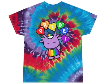 Lindo ajolote con globos del orgullo / Camiseta boho arcoíris, regalos para el orgullo, estética kawaii