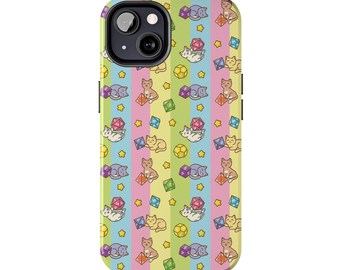 Cute Cats with RPG Dice Tough Cell Phone Case for IPhone and Android - Candy Pastel Stripes - Gifts for Gamers, Tabletop RPG DnD