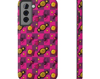 Funda para teléfono Samsung S21 S22 Plus Ultra con diseño de corazón de lucha libre profesional Black Widow, resistente a impactos, con cuadros rosas y morados, ideal como regalo para fans de la lucha libre.
