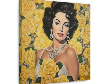 Yellow Roses and Jewels - Elizabeth Taylor Canvas Print for a Luxurious Home Decor