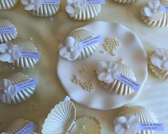 Vela de recuerdo para boda en la playa, decoración de conchas marinas, recuerdo de despedida de soltera de verano costero, minivela personalizada
