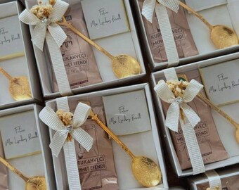 Custom Wedding Henna Favor For Guests, Turkish Coffee and Spoon in Box, Coffee, Chocolate Candy Favors, Favors in Bulk, Rustic Bridal Shower