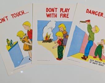 Authentic 1950s Safety Posters - Set of 12 Bulletin Board Posters for Children