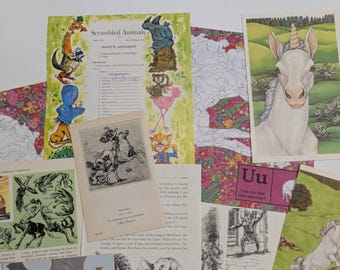 Mythical Creatures Themed Vintage Paper Pack - Assorted Ephemera for Scrapbooking and Junk Journals