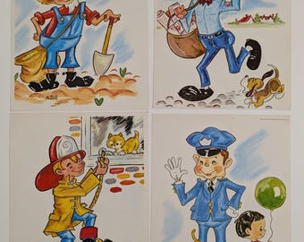 1968 Bulletin Board Posters - Set of 4 - Jobs - Atrelle Dill Illustrations